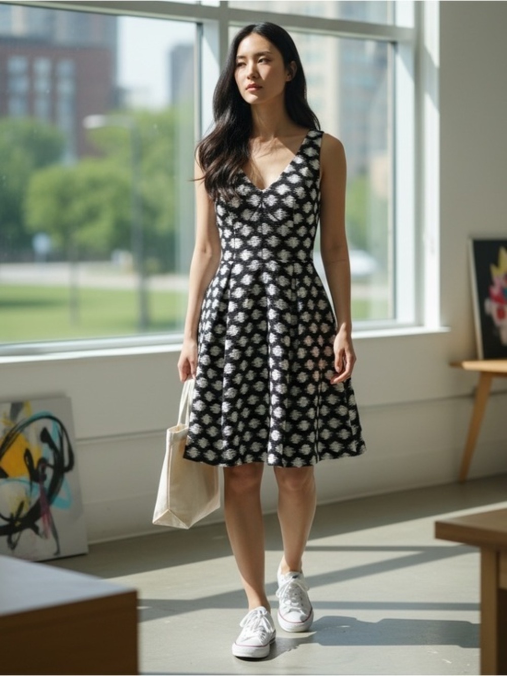 Shoshanna Black and White Print Mini Dress Size 6